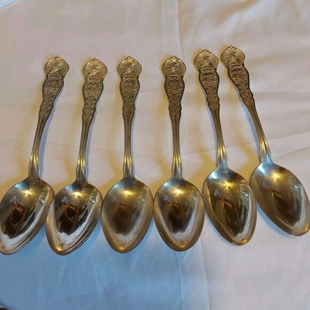 6‎ Vintage Silver Plated 1915 Arkansas Souvenir  7 1/4" TableSpoons WM Rogers